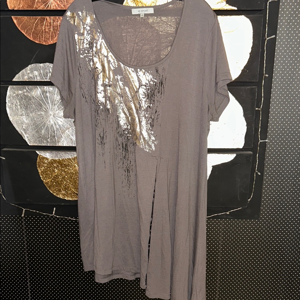 Addition Elle Gray Top with Silver Metallic Detail 4X